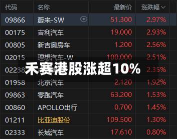 禾赛港股涨超10%