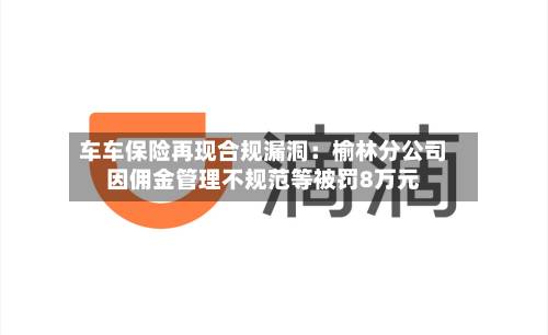 车车保险再现合规漏洞：榆林分公司因佣金管理不规范等被罚8万元