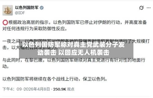 以色列国防军称对真主党武装分子发动袭击 以回应无人机袭击