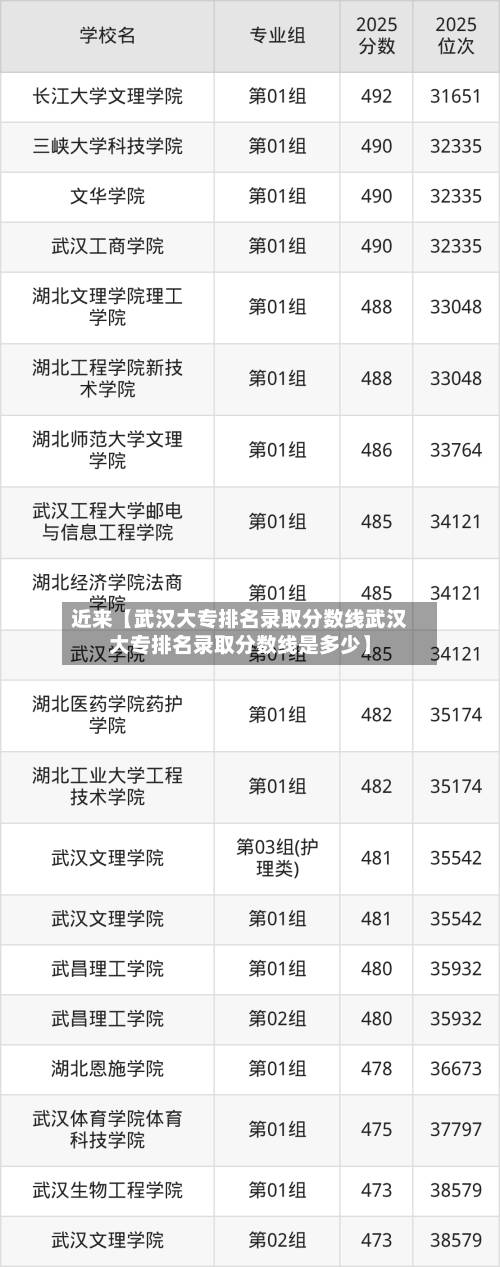 近来【武汉大专排名录取分数线武汉大专排名录取分数线是多少】