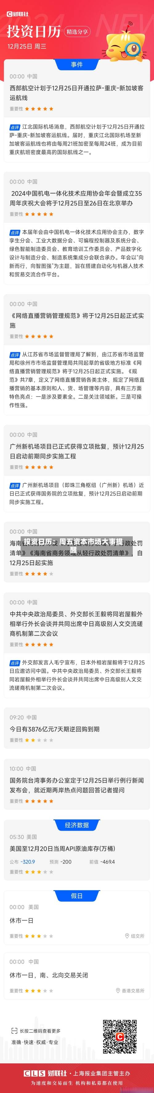 投资日历：周五资本市场大事提醒-第3张图片