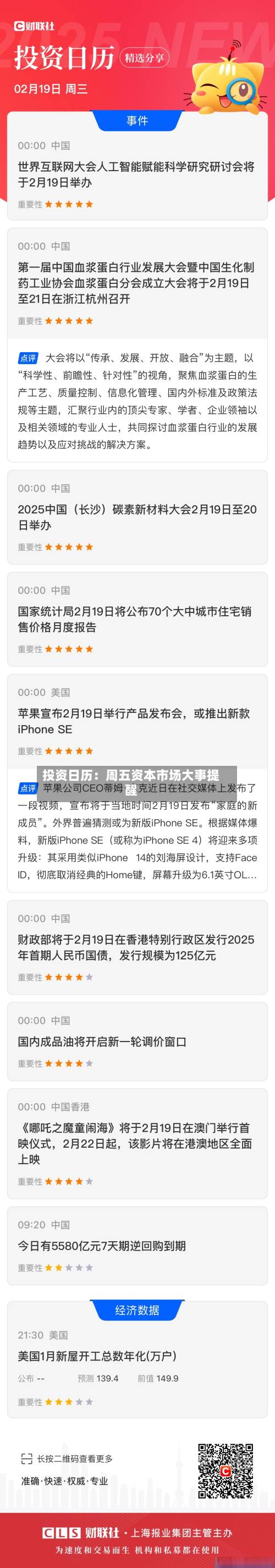 投资日历：周五资本市场大事提醒-第2张图片