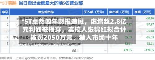 *ST卓然四年财报造假，虚增超2.8亿元利润被揭穿，实控人张锦红拟合计被罚2050万元、禁入市场十年-第2张图片